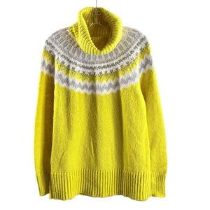 LOFT SIZE SMALL YELLOW/GRAY FAIR ISLE LONG SLEEVE TURTLE NECK SWEATER